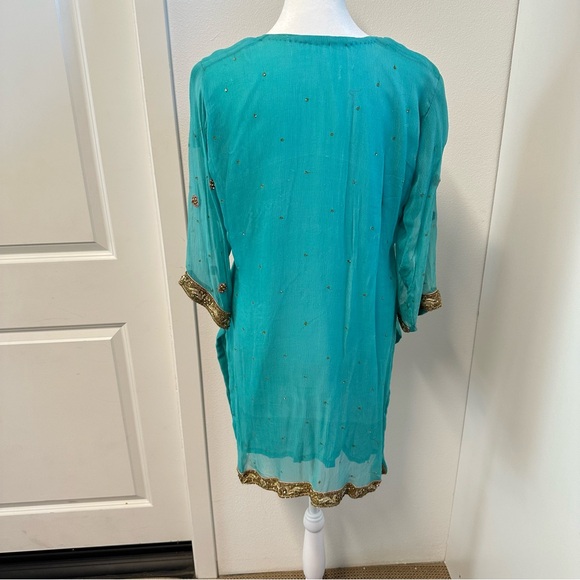 Turquoise and pink 3 piece salwar kameez - Picture 6 of 10